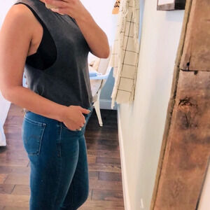 Grey athleisure shredded back small tank